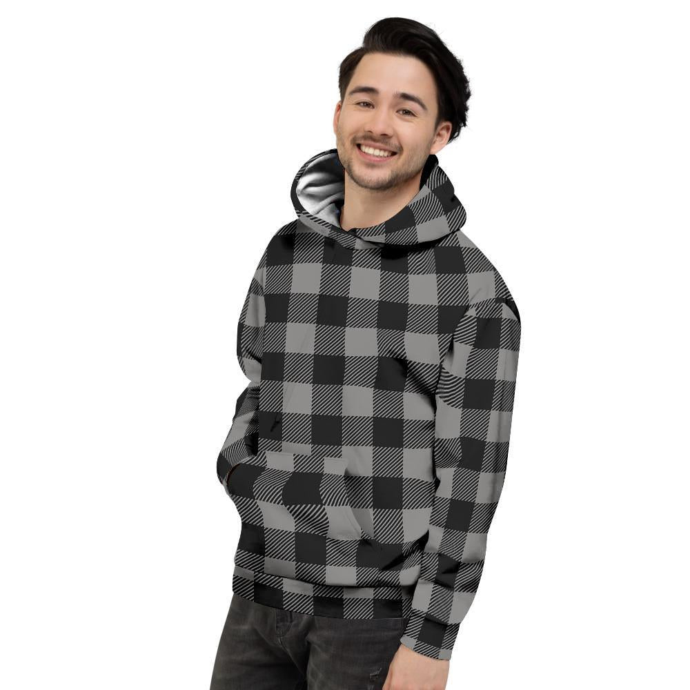 Grey Plaid Men's Hoodie-grizzshop