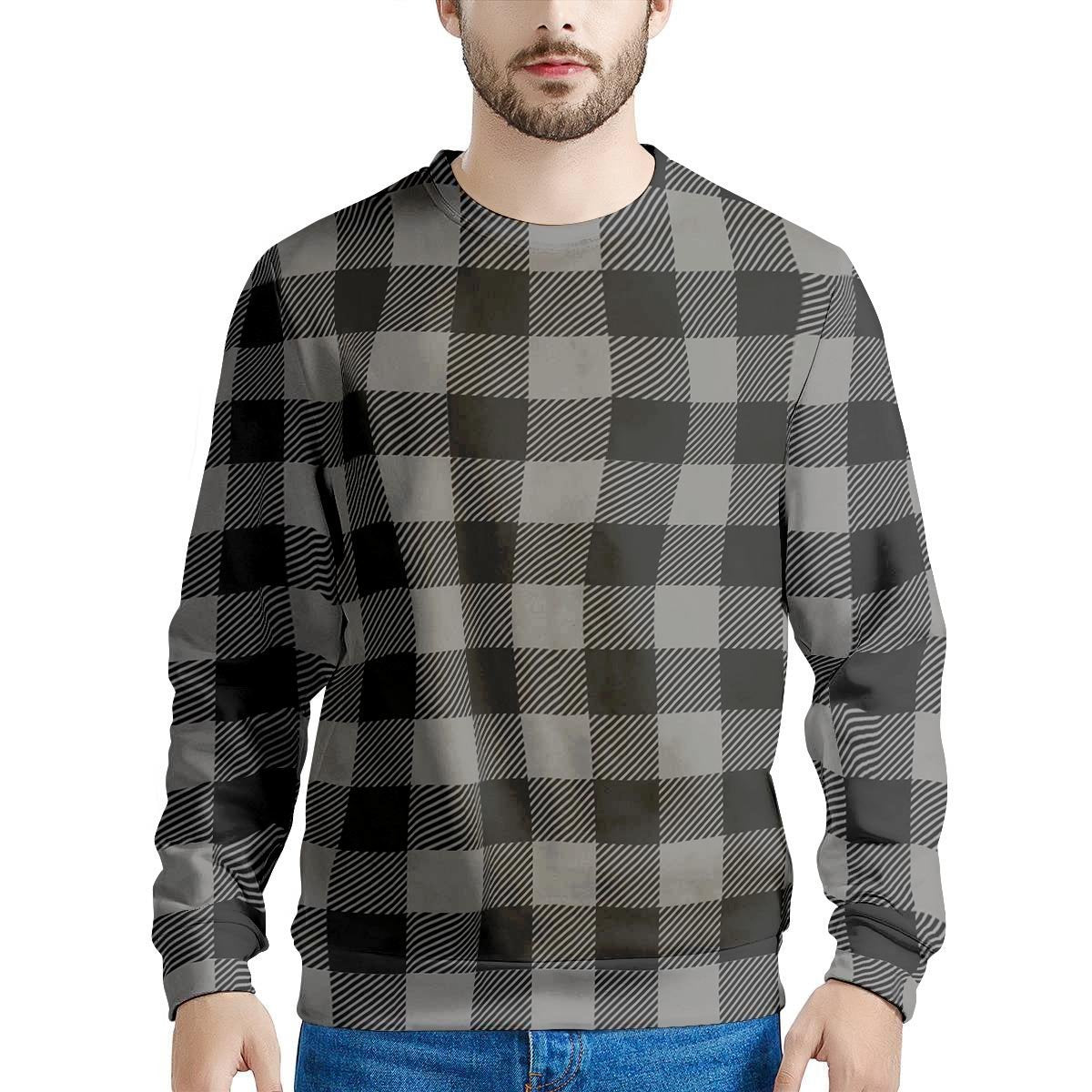 Grey Plaid Men's Sweatshirt-grizzshop