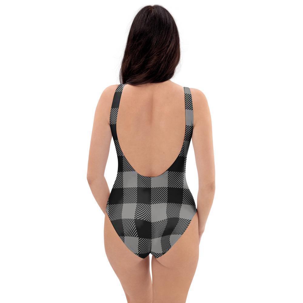 Grey Plaid One Piece Swimsuite-grizzshop