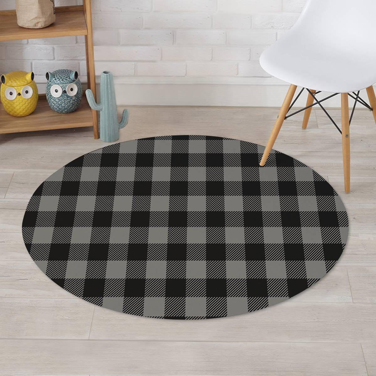 Grey Plaid Round Rug-grizzshop