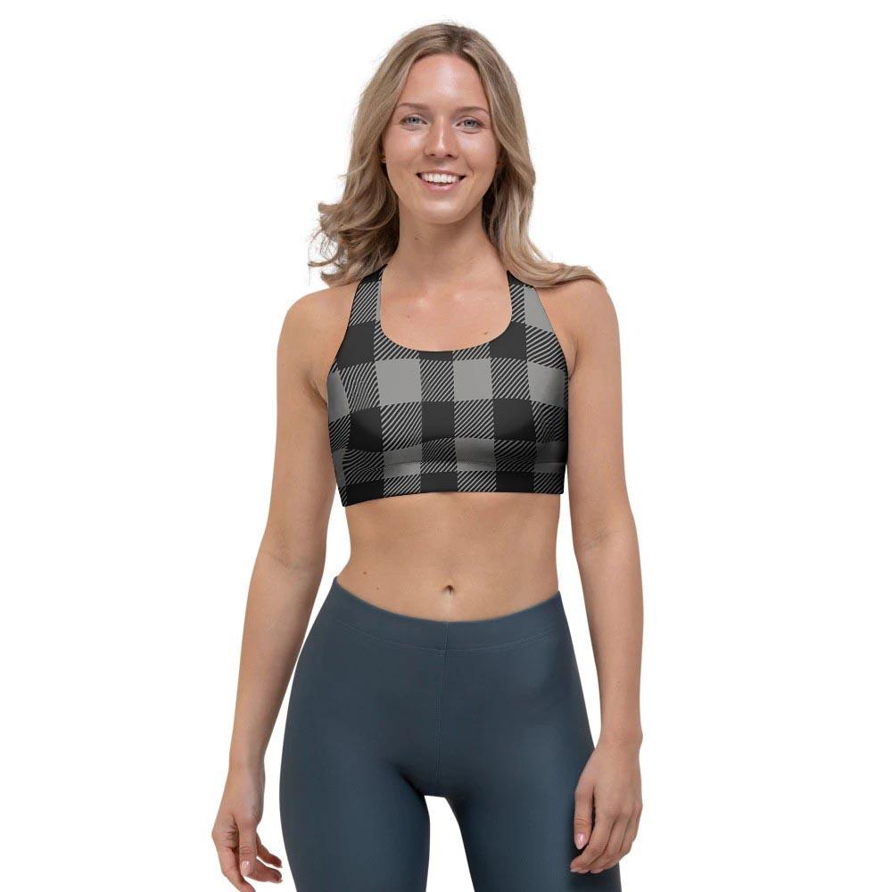 Grey Plaid Sports Bra-grizzshop