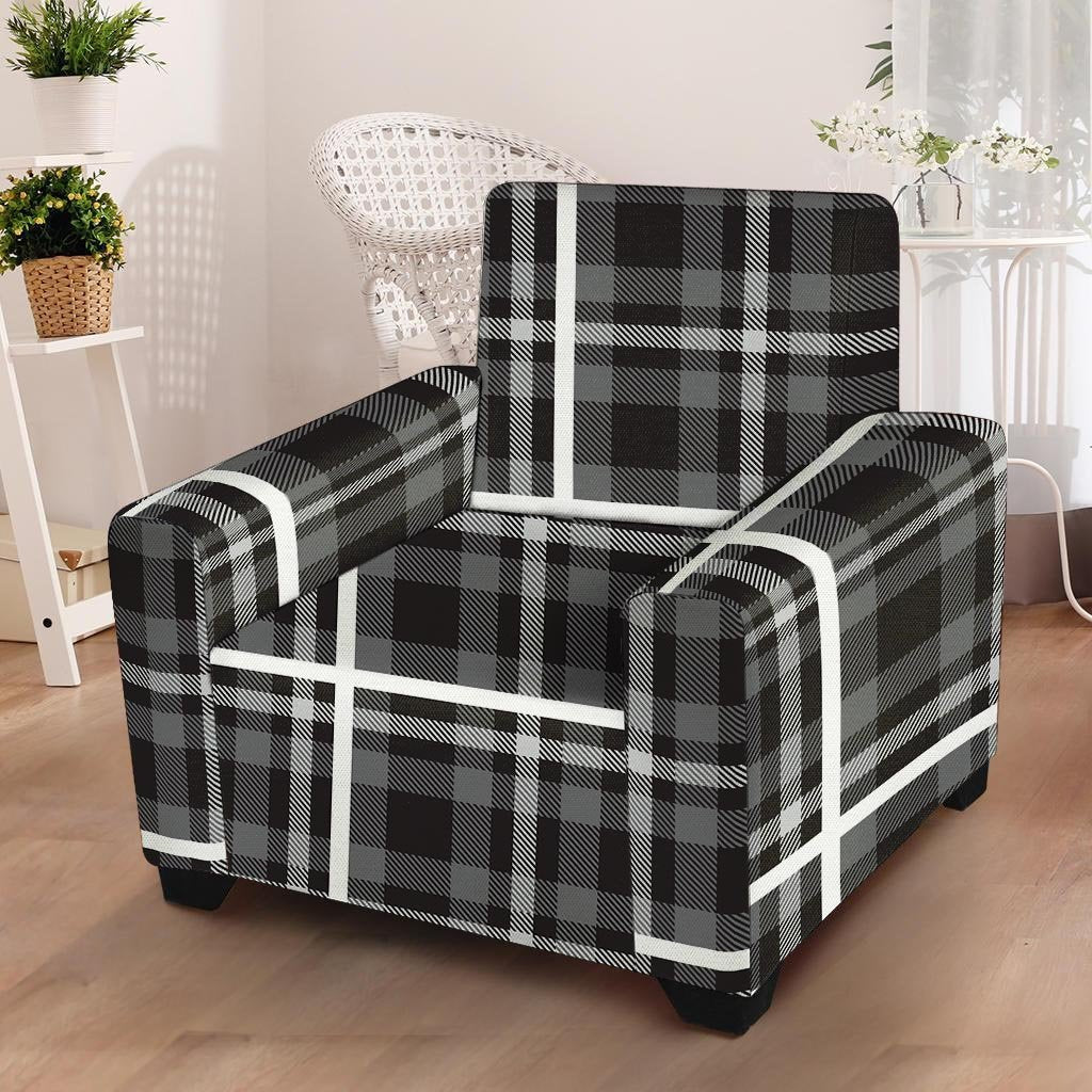 Grey Plaid Tartan Armchair Cover-grizzshop