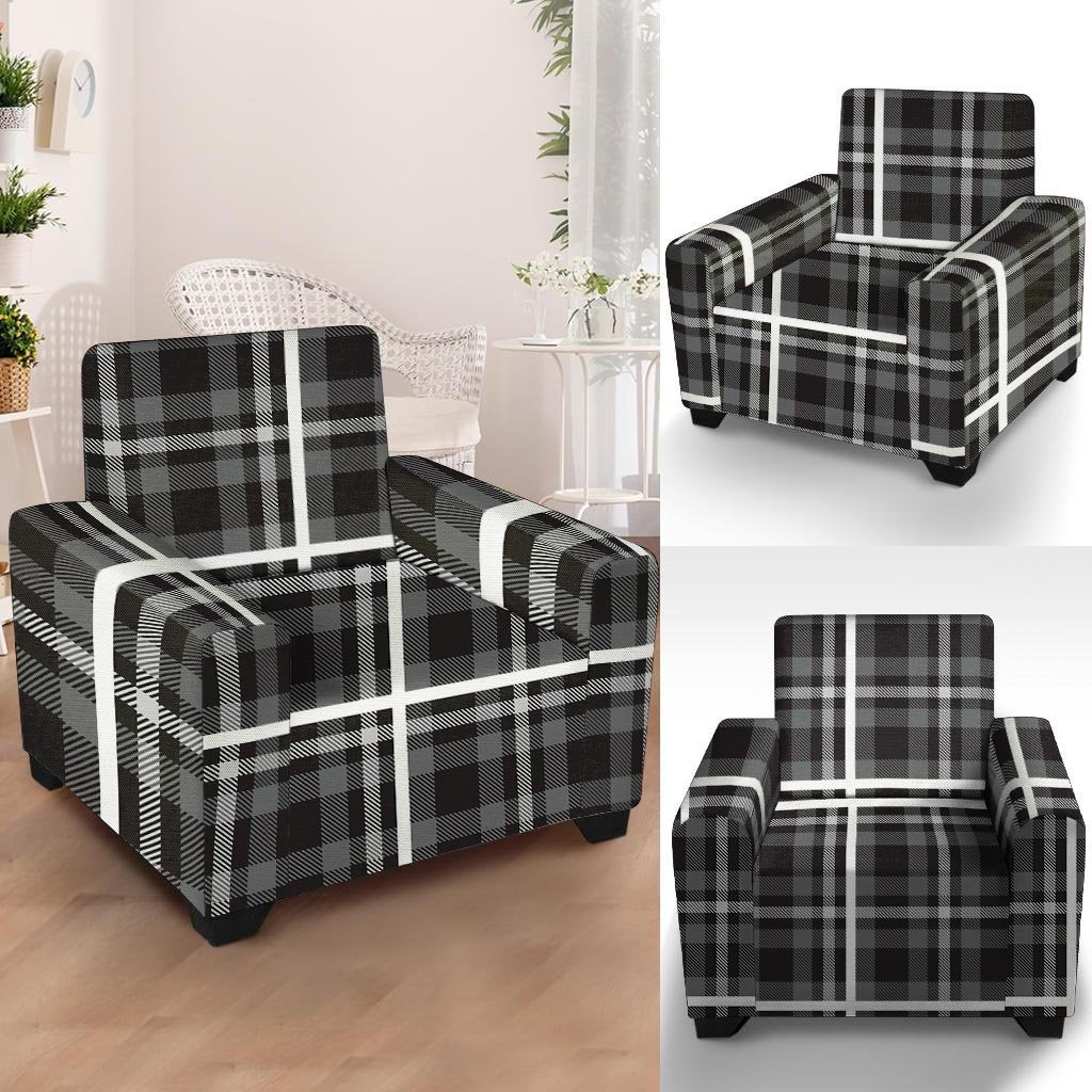 Grey Plaid Tartan Armchair Cover-grizzshop