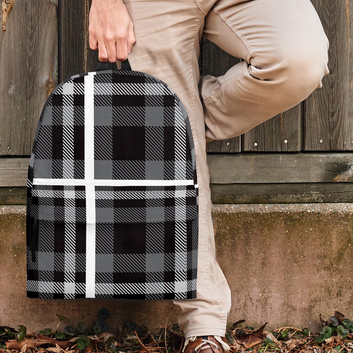 Grey Plaid Tartan Backpack-grizzshop