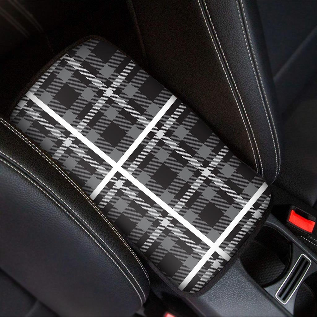 Grey Plaid Tartan Car Console Cover-grizzshop