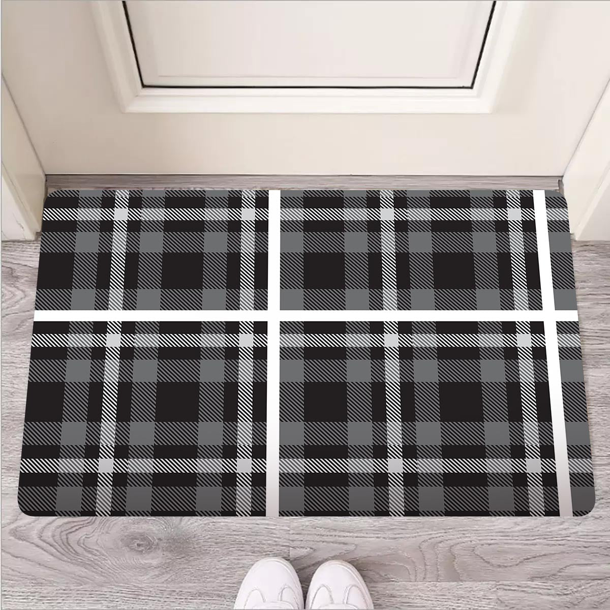 Grey Plaid Tartan Door Mat-grizzshop