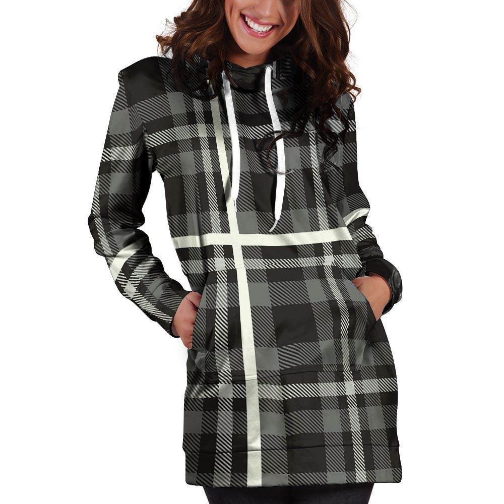 Grey Plaid Tartan Hoodie Dress-grizzshop