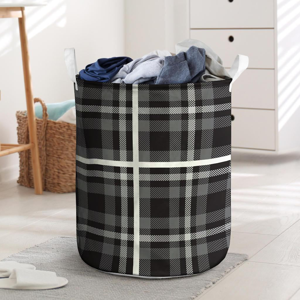 Grey Plaid Tartan Laundry Basket-grizzshop