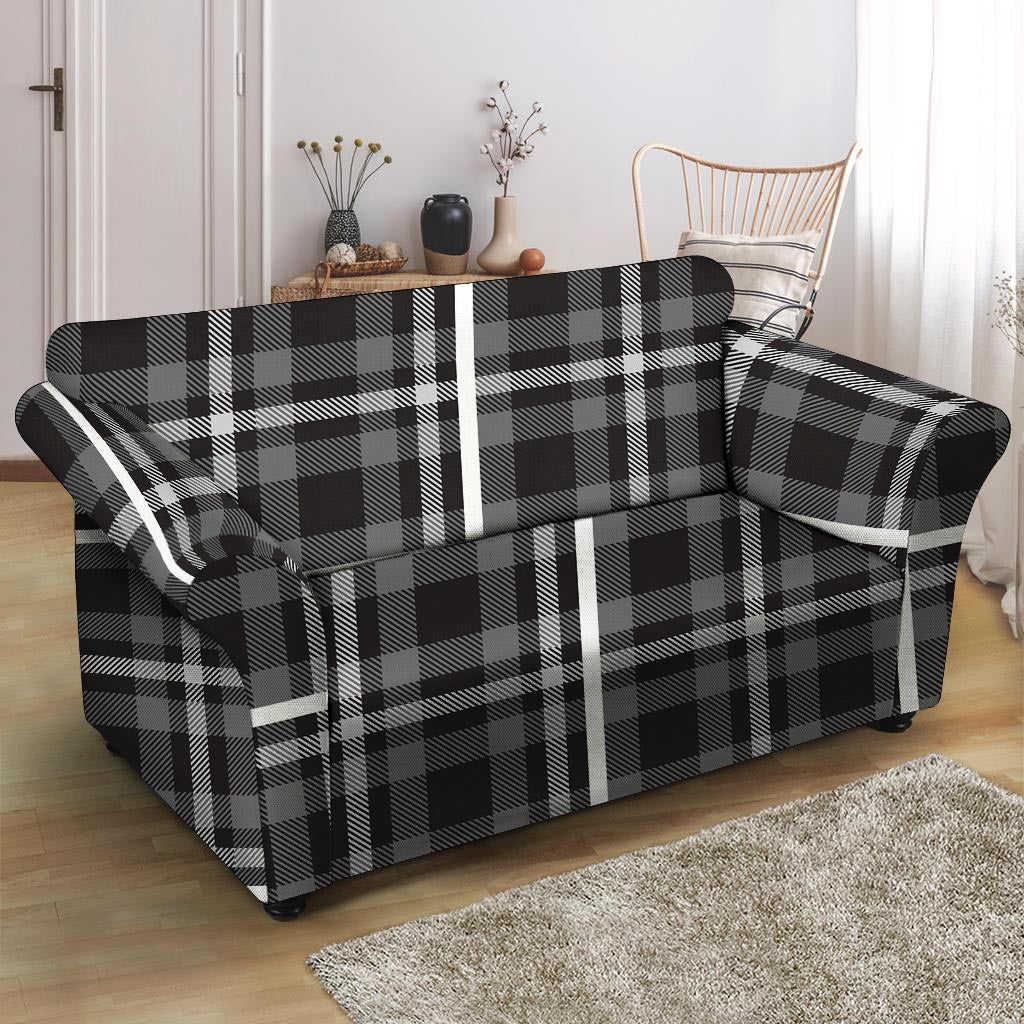 Grey Plaid Tartan Loveseat Cover-grizzshop