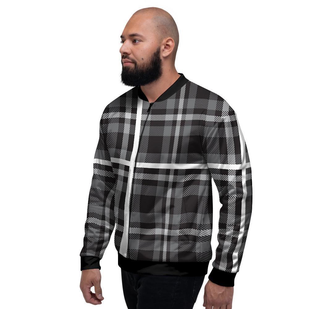 Grey Plaid Tartan Men's Bomber Jacket-grizzshop