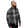 Grey Plaid Tartan Men's Bomber Jacket-grizzshop