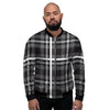 Grey Plaid Tartan Men's Bomber Jacket-grizzshop