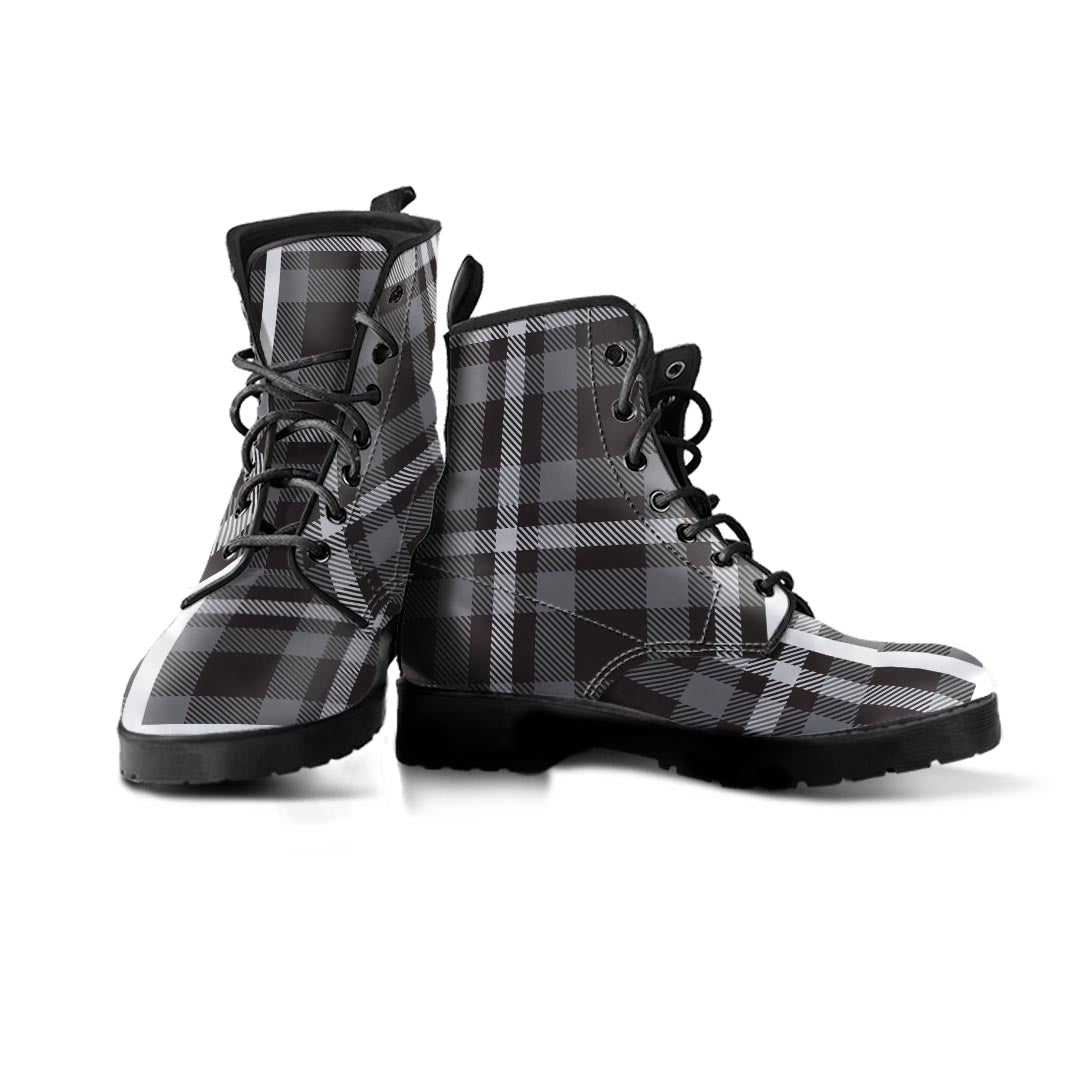 Grey Plaid Tartan Men's Boots-grizzshop