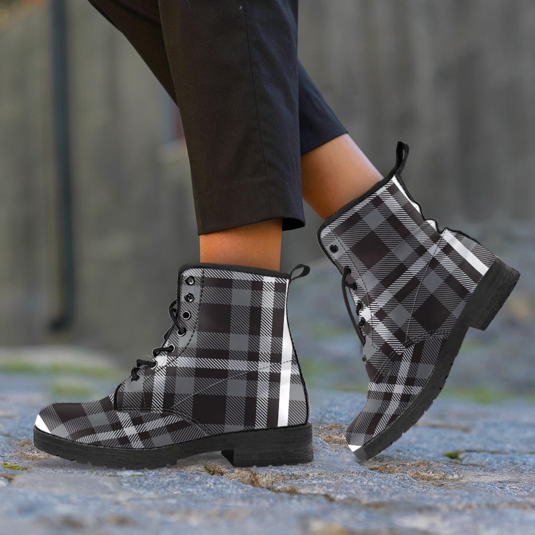 Grey Plaid Tartan Men's Boots-grizzshop