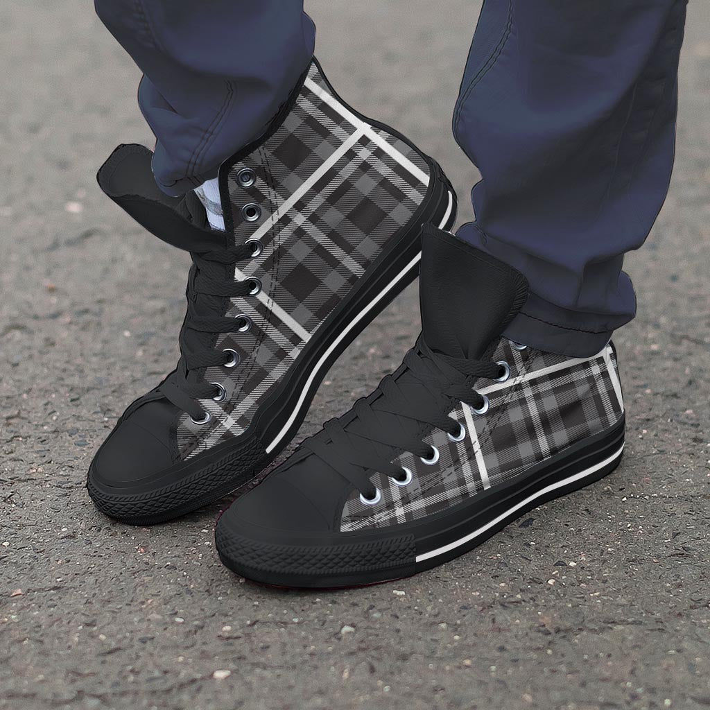 Grey Plaid Tartan Men's High Top Shoes-grizzshop
