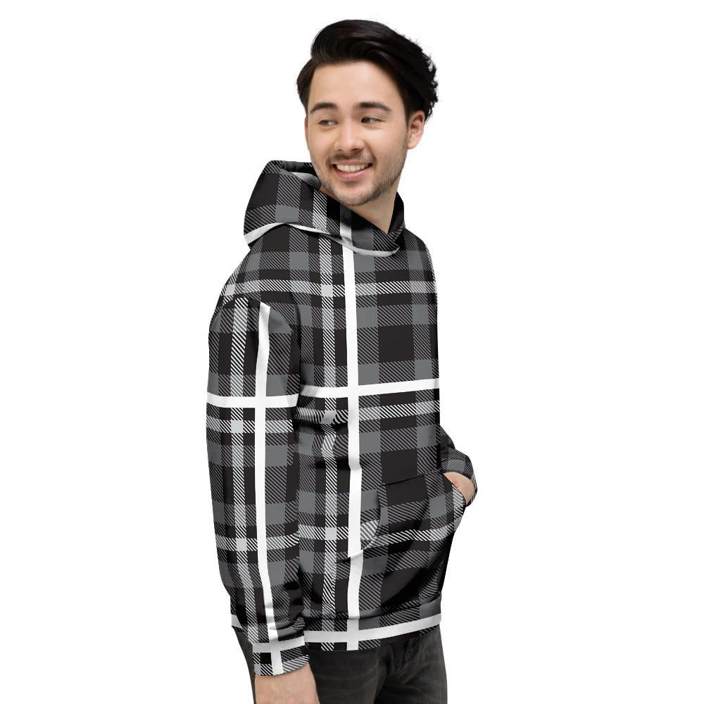 Grey Plaid Tartan Men's Hoodie-grizzshop