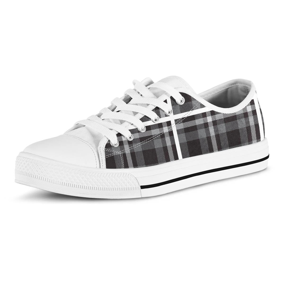 Grey Plaid Tartan Men's Low Top Shoes-grizzshop