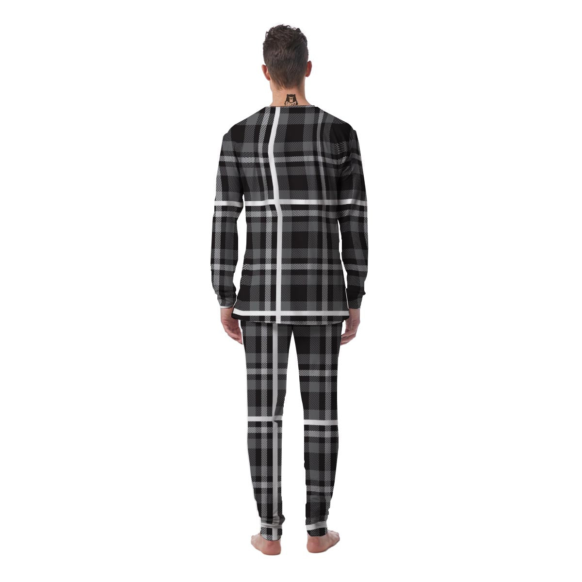 Grey Plaid Tartan Men's Pajamas-grizzshop