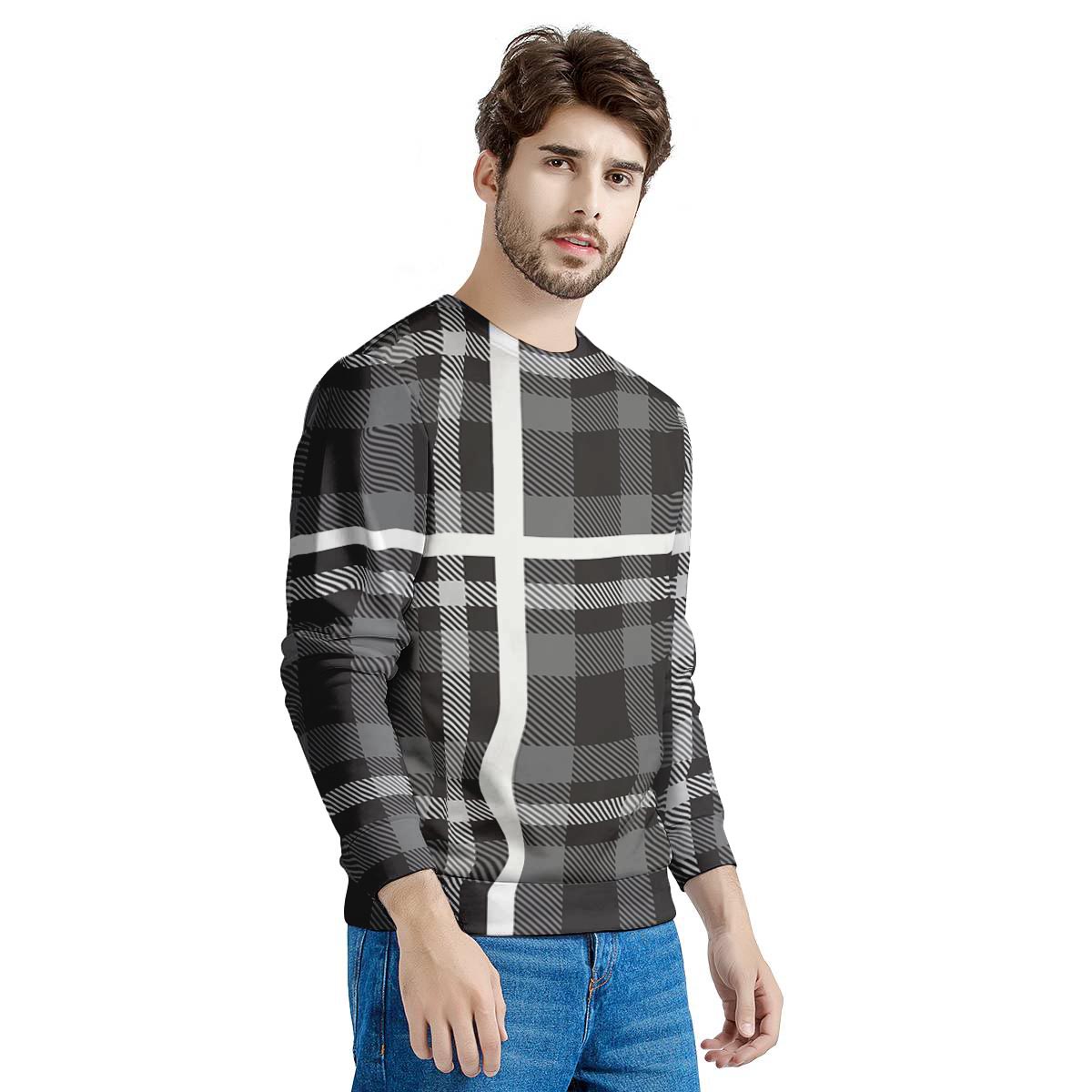 Grey Plaid Tartan Men's Sweatshirt-grizzshop