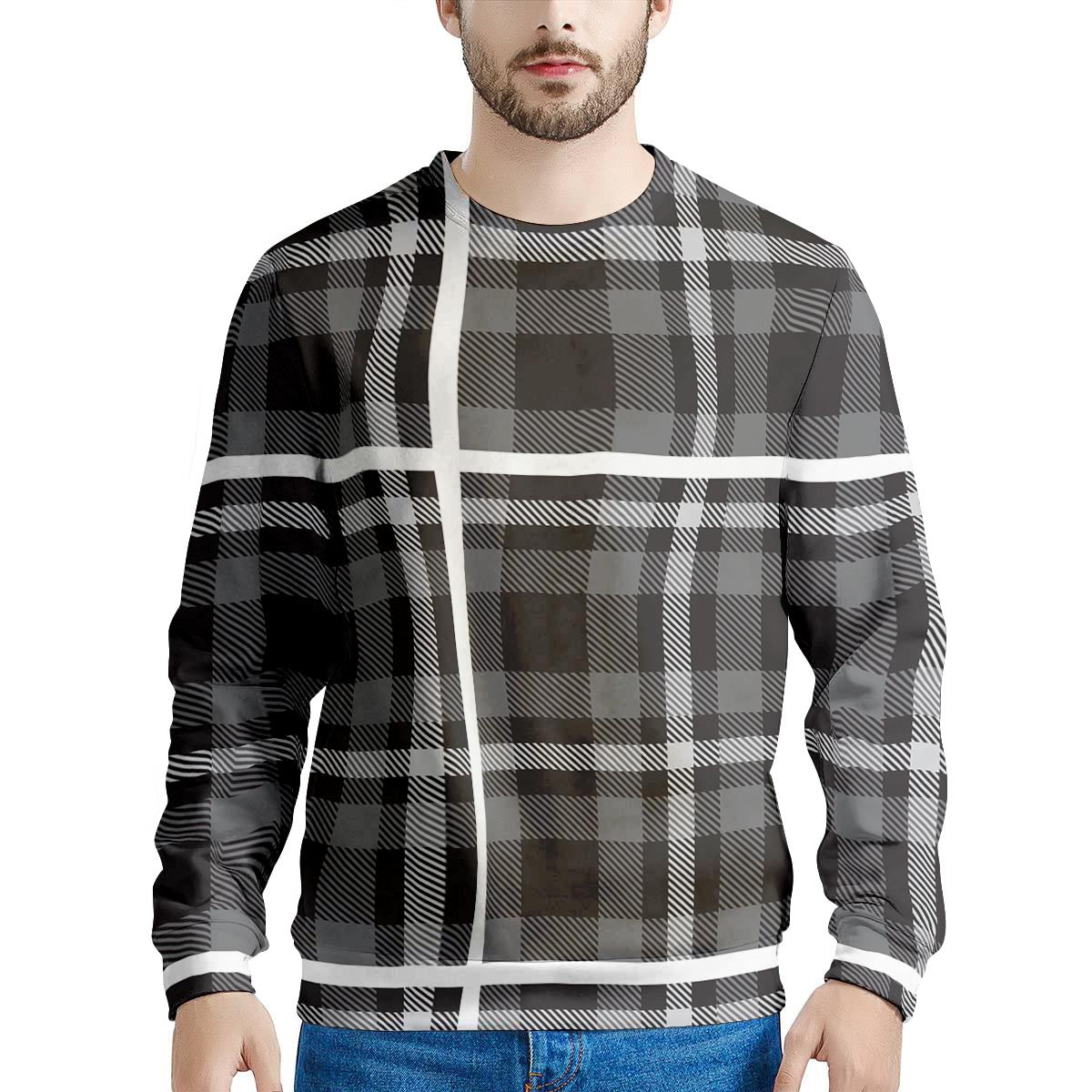 Grey Plaid Tartan Men's Sweatshirt-grizzshop