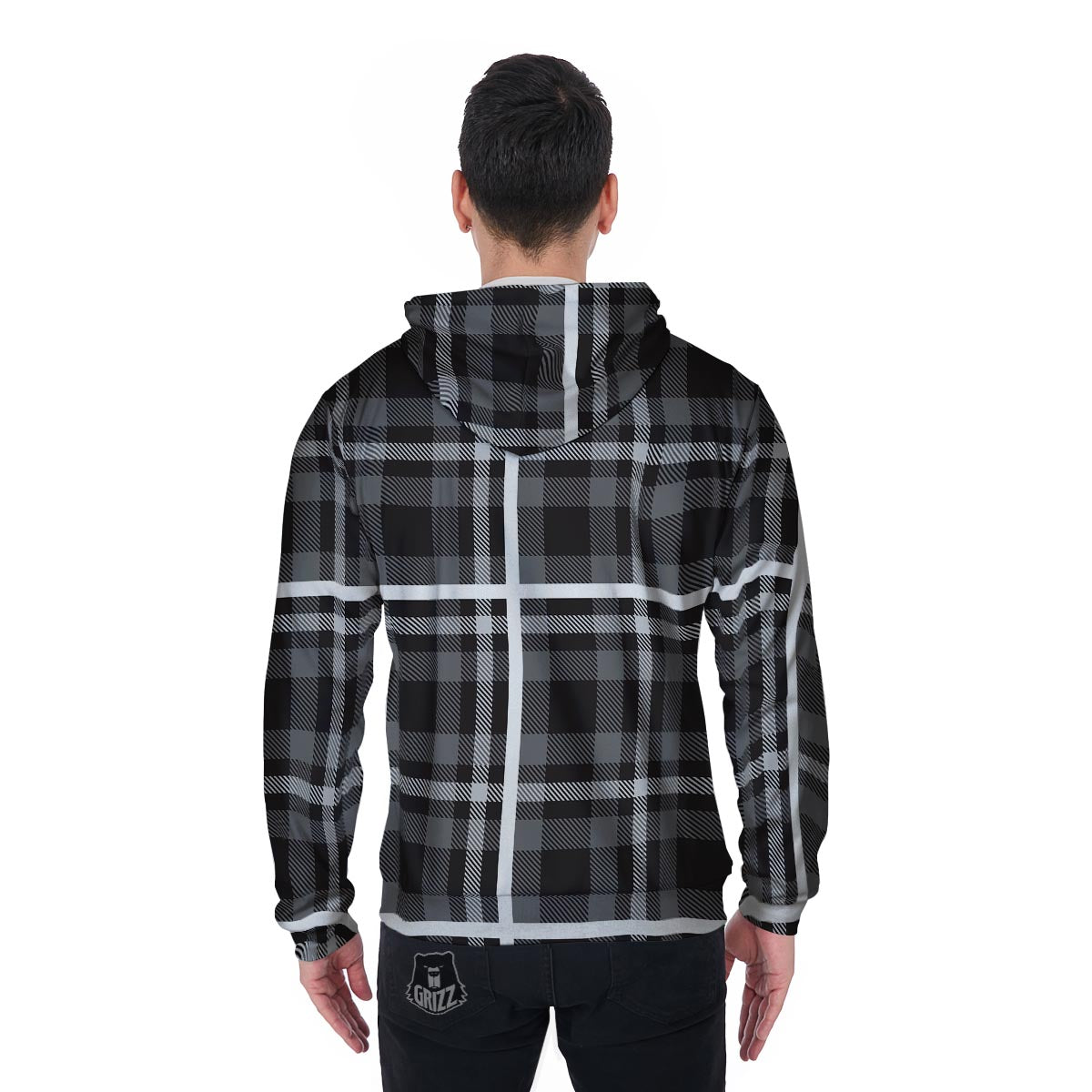 Grey Plaid Tartan Men's Zip Up Hoodie-grizzshop