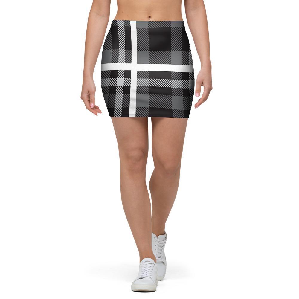 Grey Plaid Tartan Mini Skirt-grizzshop