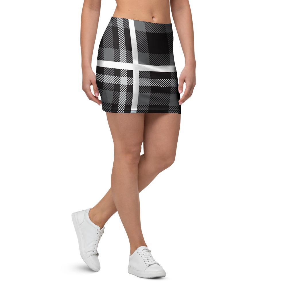Grey Plaid Tartan Mini Skirt-grizzshop