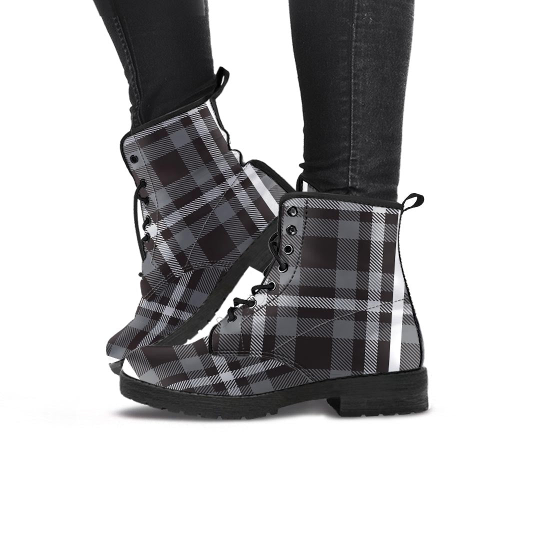 Grey Plaid Tartan Women's Boots-grizzshop