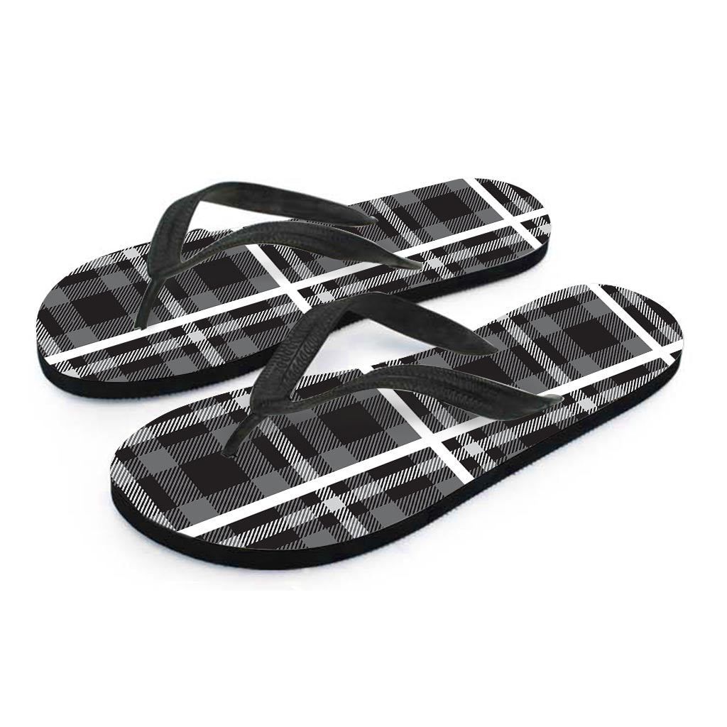 Grey Plaid Tartan Women's Flip Flops-grizzshop