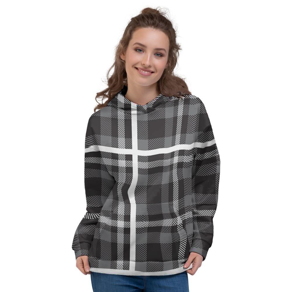 Grey Plaid Tartan Women's Hoodie-grizzshop