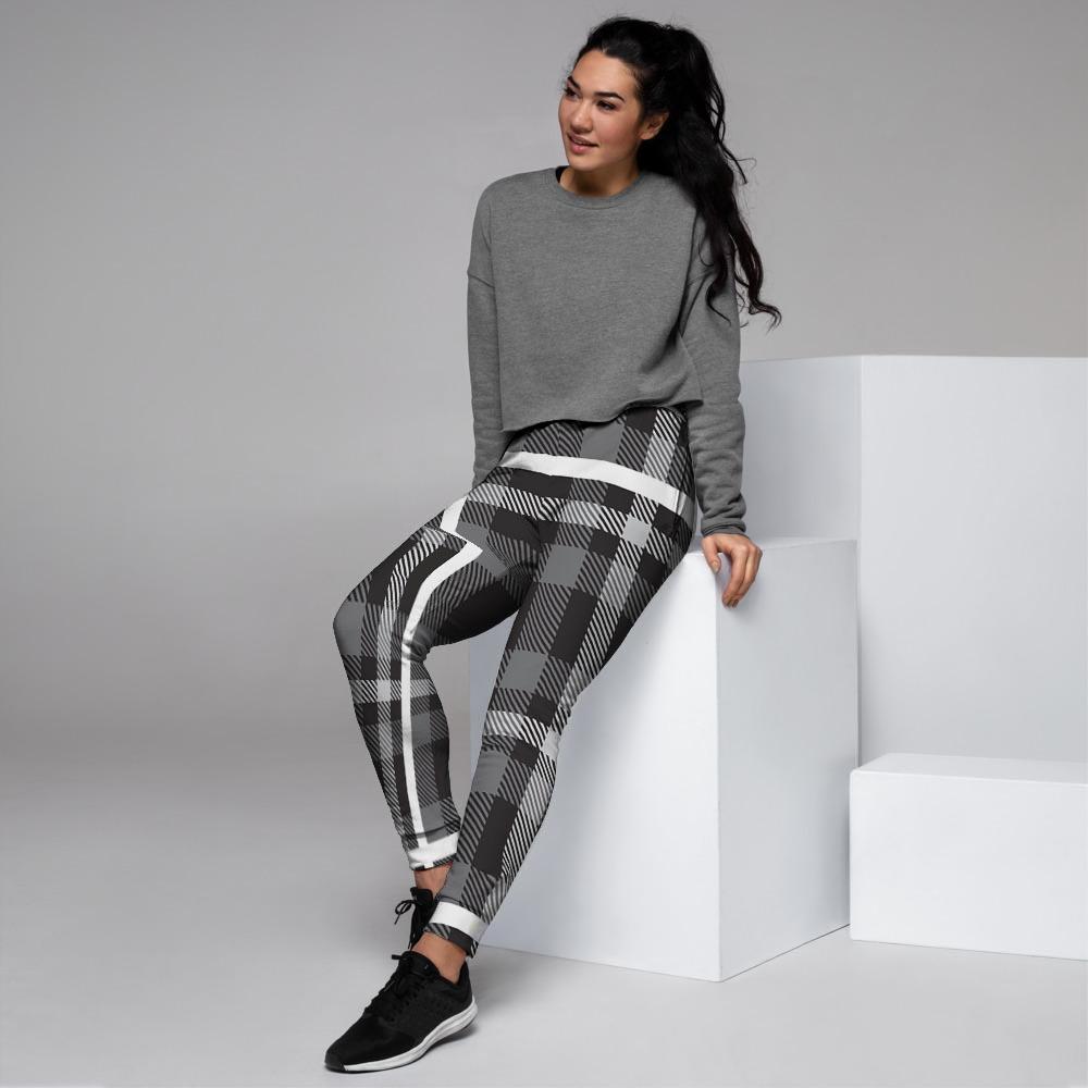 Grey Plaid Tartan Women's Joggers-grizzshop