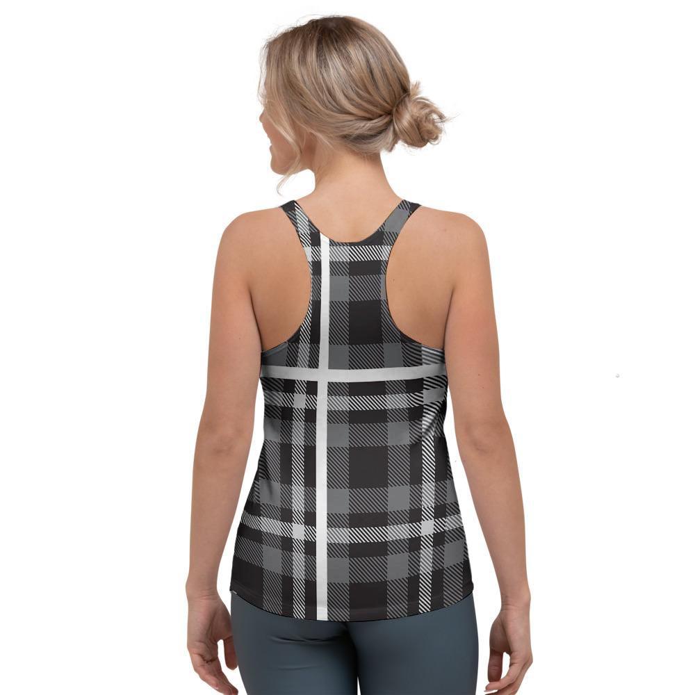 Grey Plaid Tartan Women's Racerback Tank Top-grizzshop