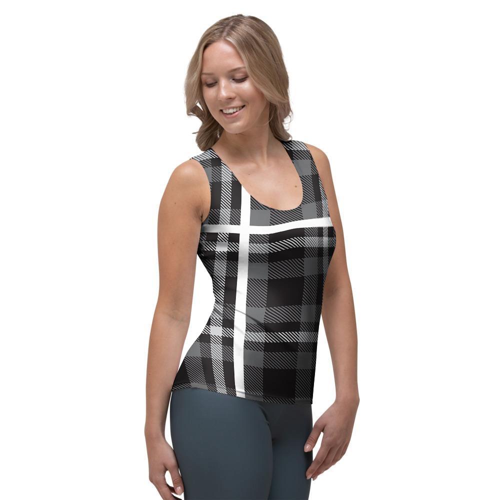 Grey Plaid Tartan Women's Tank Top-grizzshop