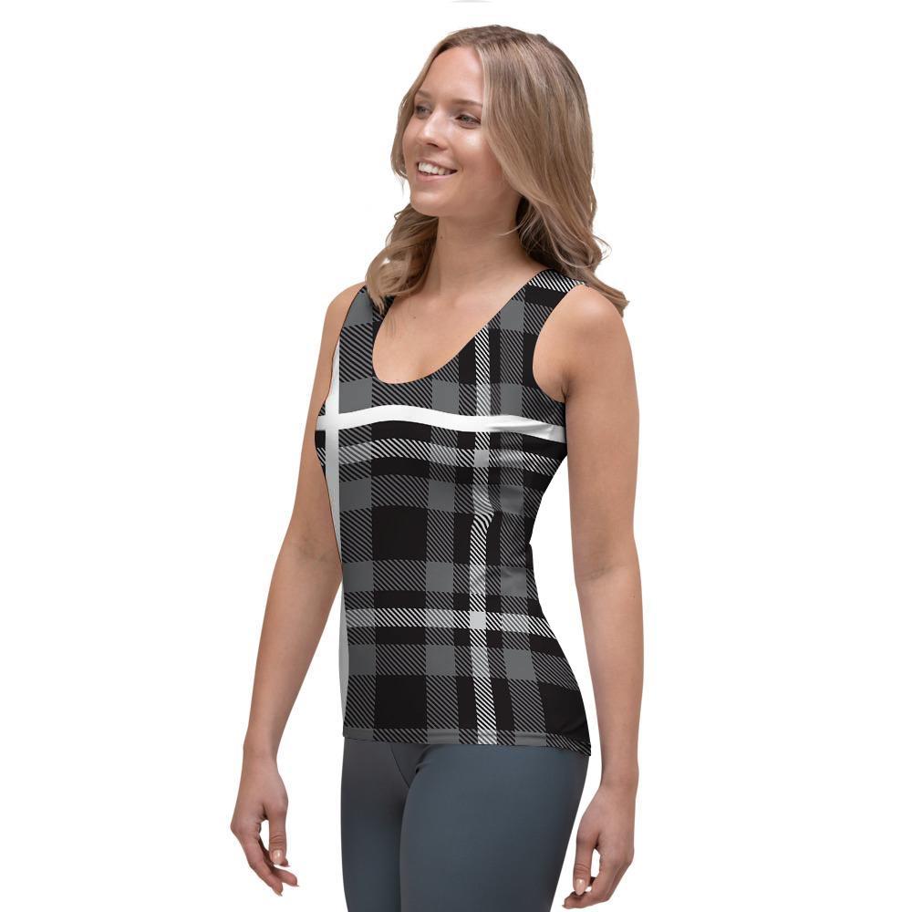 Grey Plaid Tartan Women's Tank Top-grizzshop