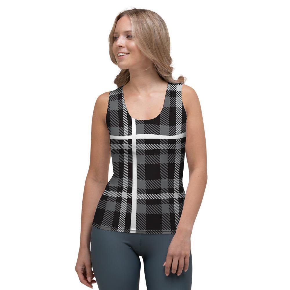 Grey Plaid Tartan Women's Tank Top-grizzshop