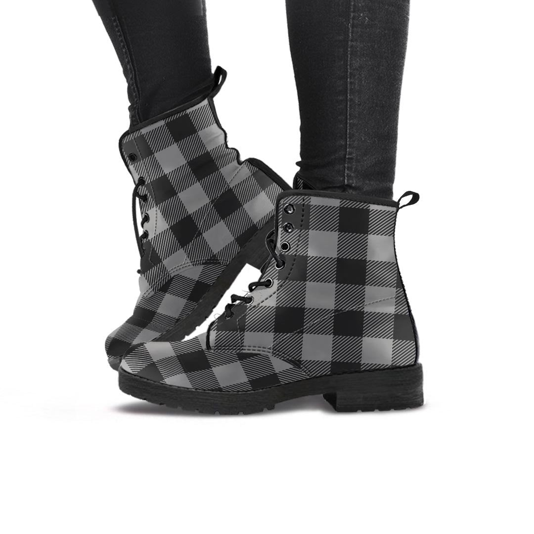 Grey Plaid Women's Boots-grizzshop