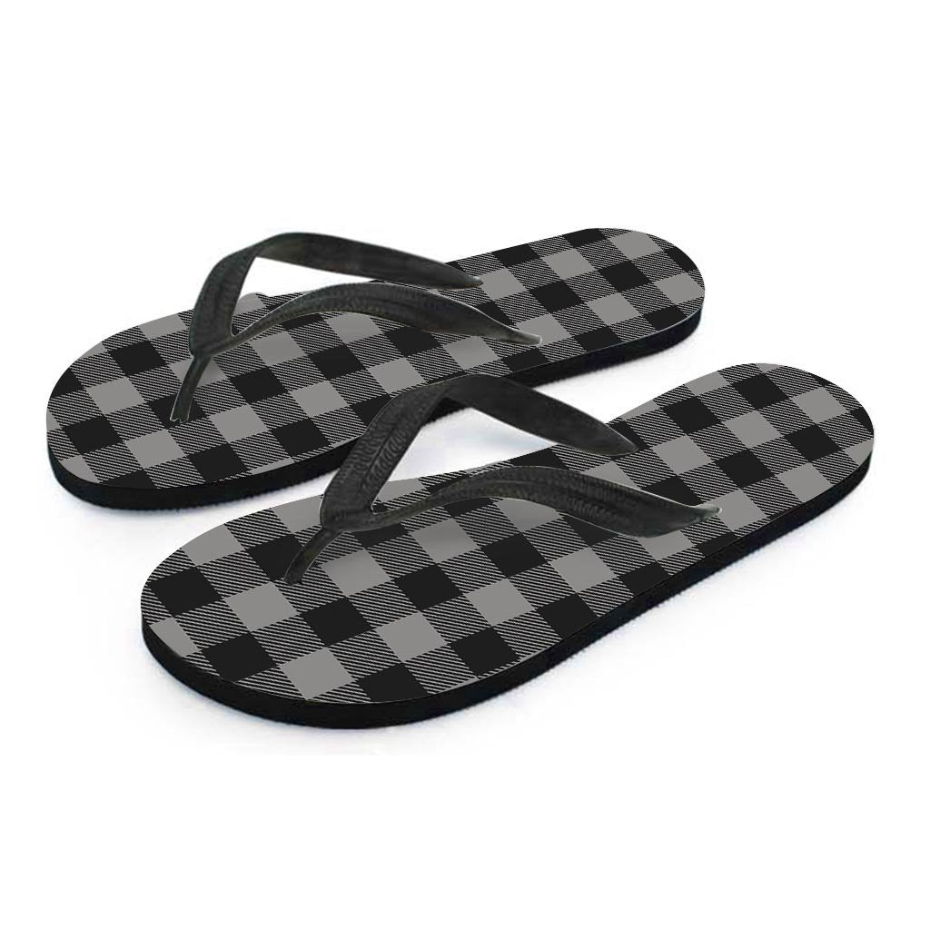 Grey Plaid Women's Flip Flops-grizzshop