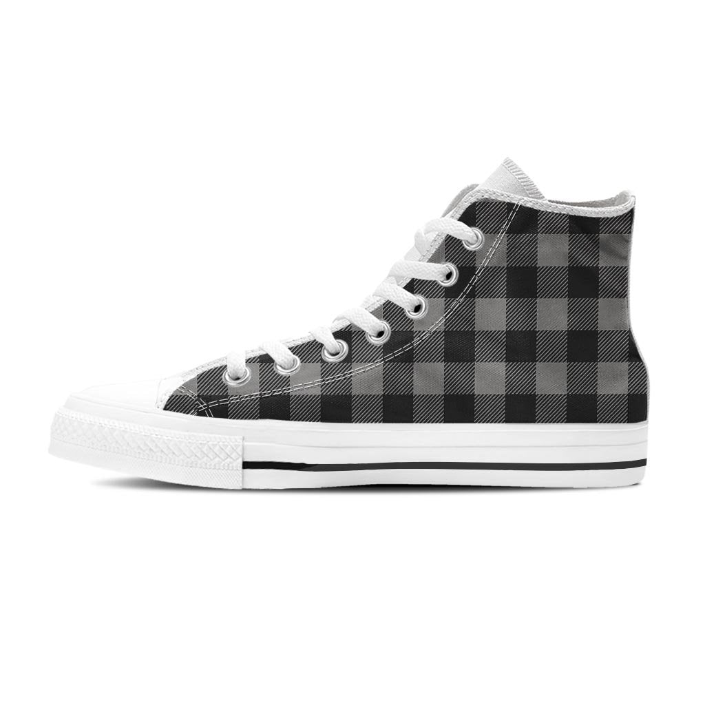 Grey Plaid Women's High Top Shoes-grizzshop
