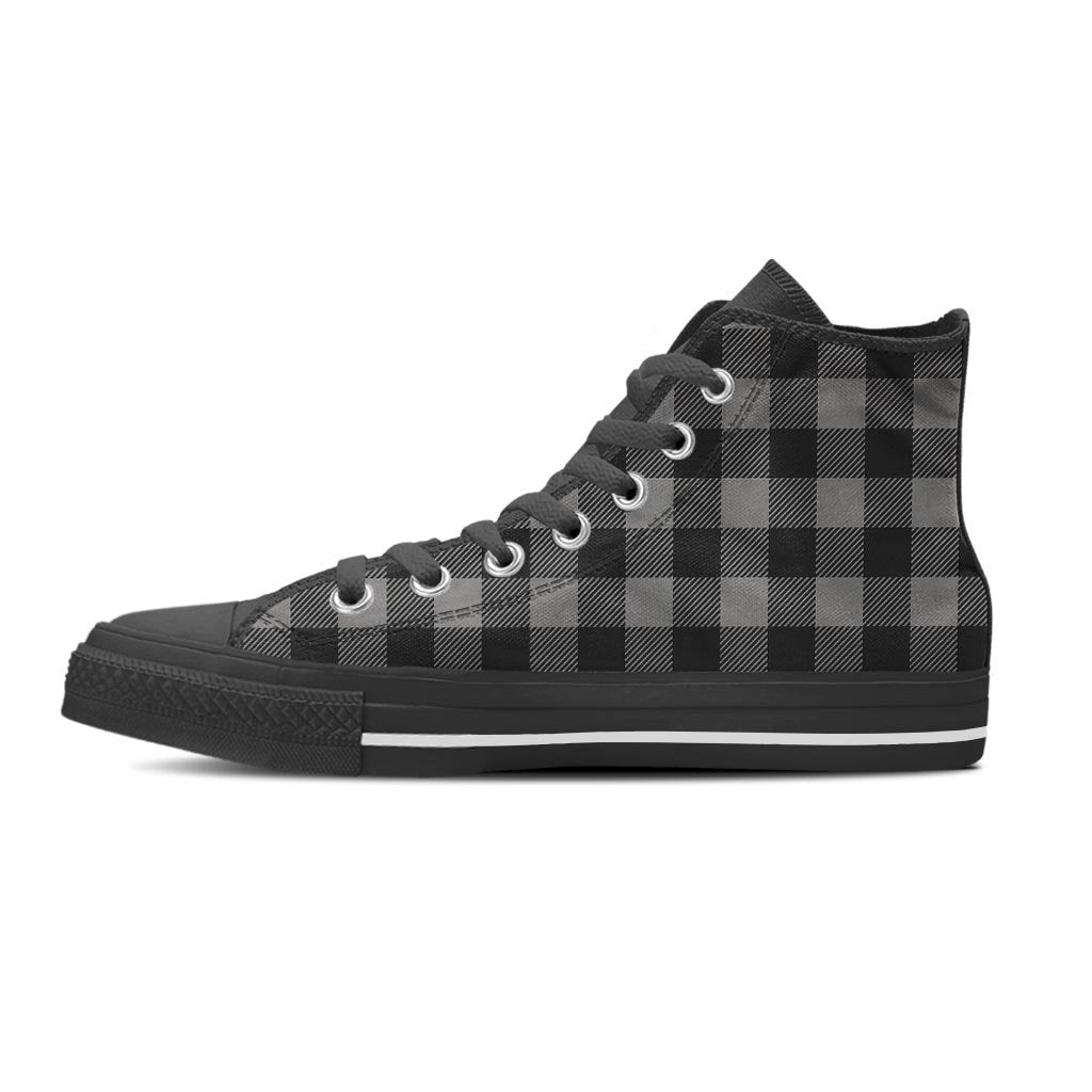Grey Plaid Women's High Top Shoes-grizzshop