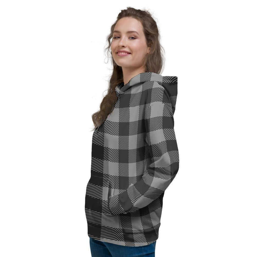 Grey Plaid Women's Hoodie-grizzshop