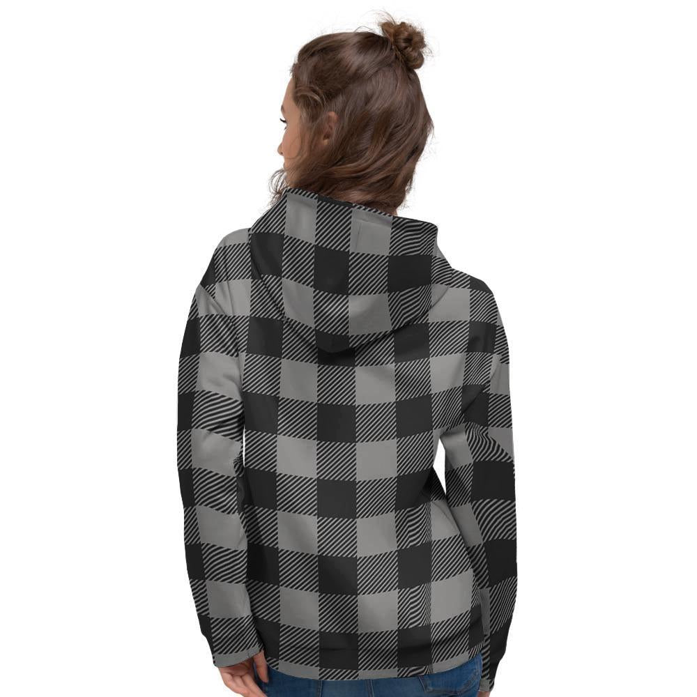 Grey Plaid Women's Hoodie-grizzshop