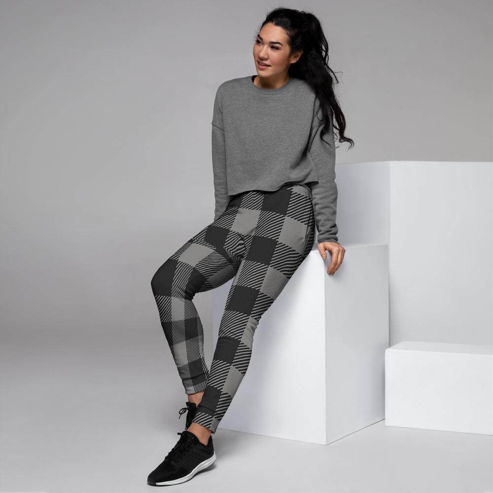 Grey Plaid Women's Joggers-grizzshop