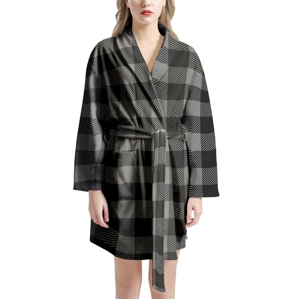 Grey Plaid Women's Robe-grizzshop