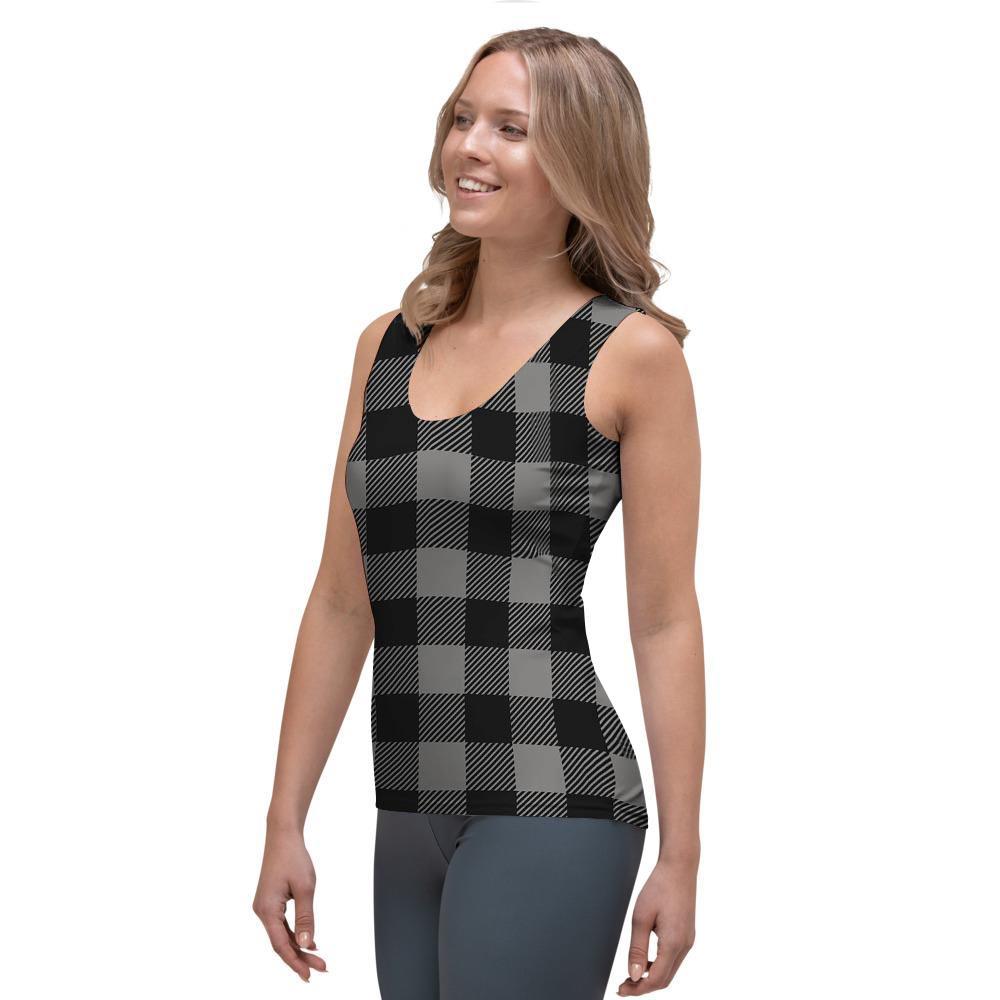 Grey Plaid Women's Tank Top-grizzshop
