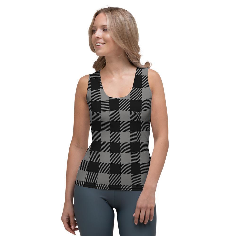 Grey Plaid Women's Tank Top-grizzshop