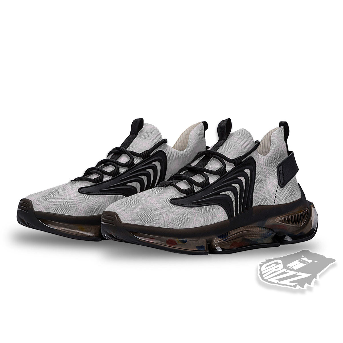 Grey Prince Of Wales Check Print Black Gym Shoes-grizzshop
