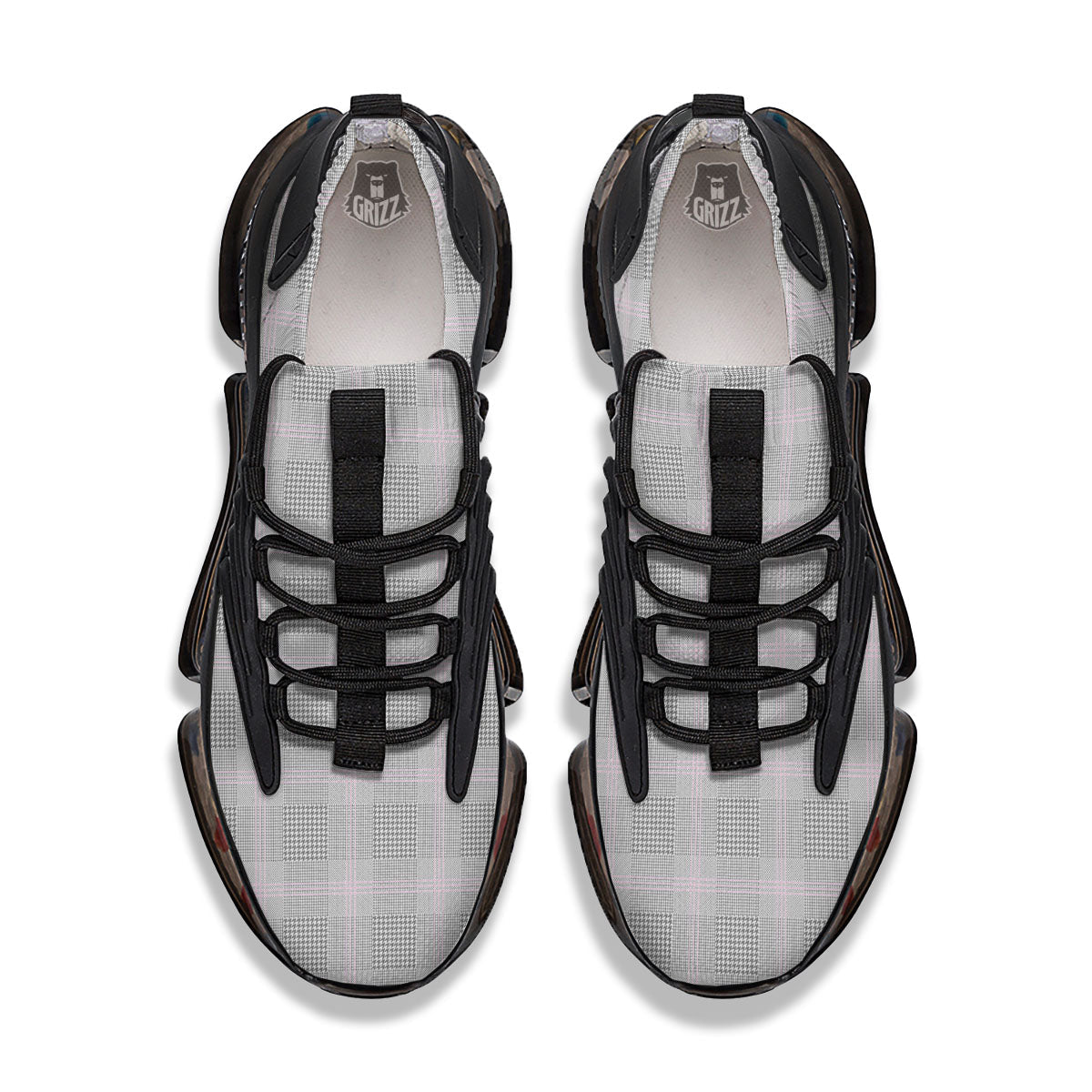 Grey Prince Of Wales Check Print Black Gym Shoes-grizzshop