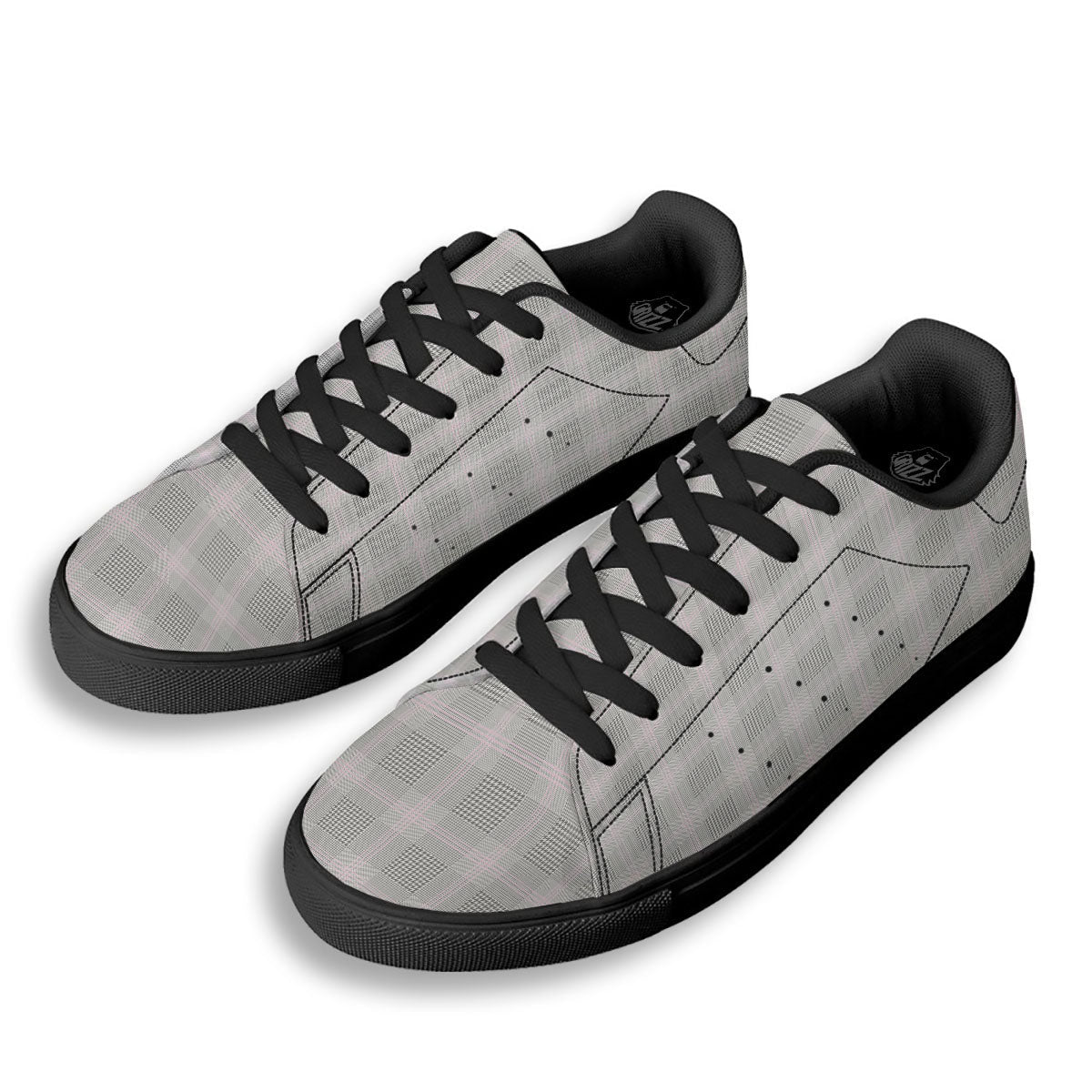 Grey Prince Of Wales Check Print Black Low Top Sneakers-grizzshop