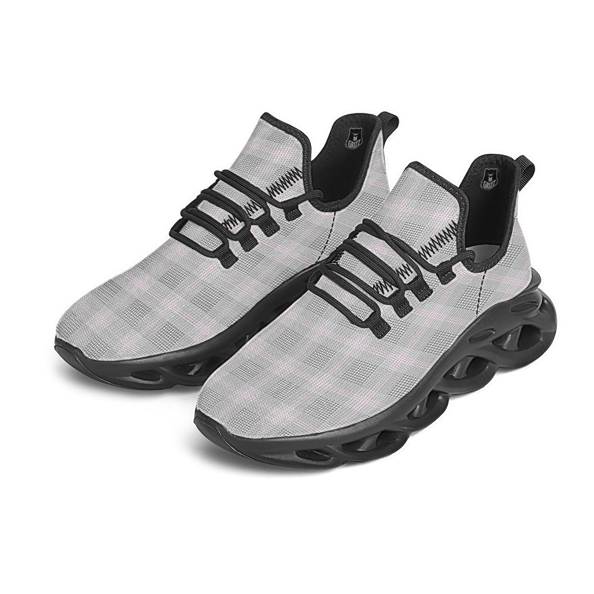 Grey Prince Of Wales Check Print Black Running Shoes-grizzshop
