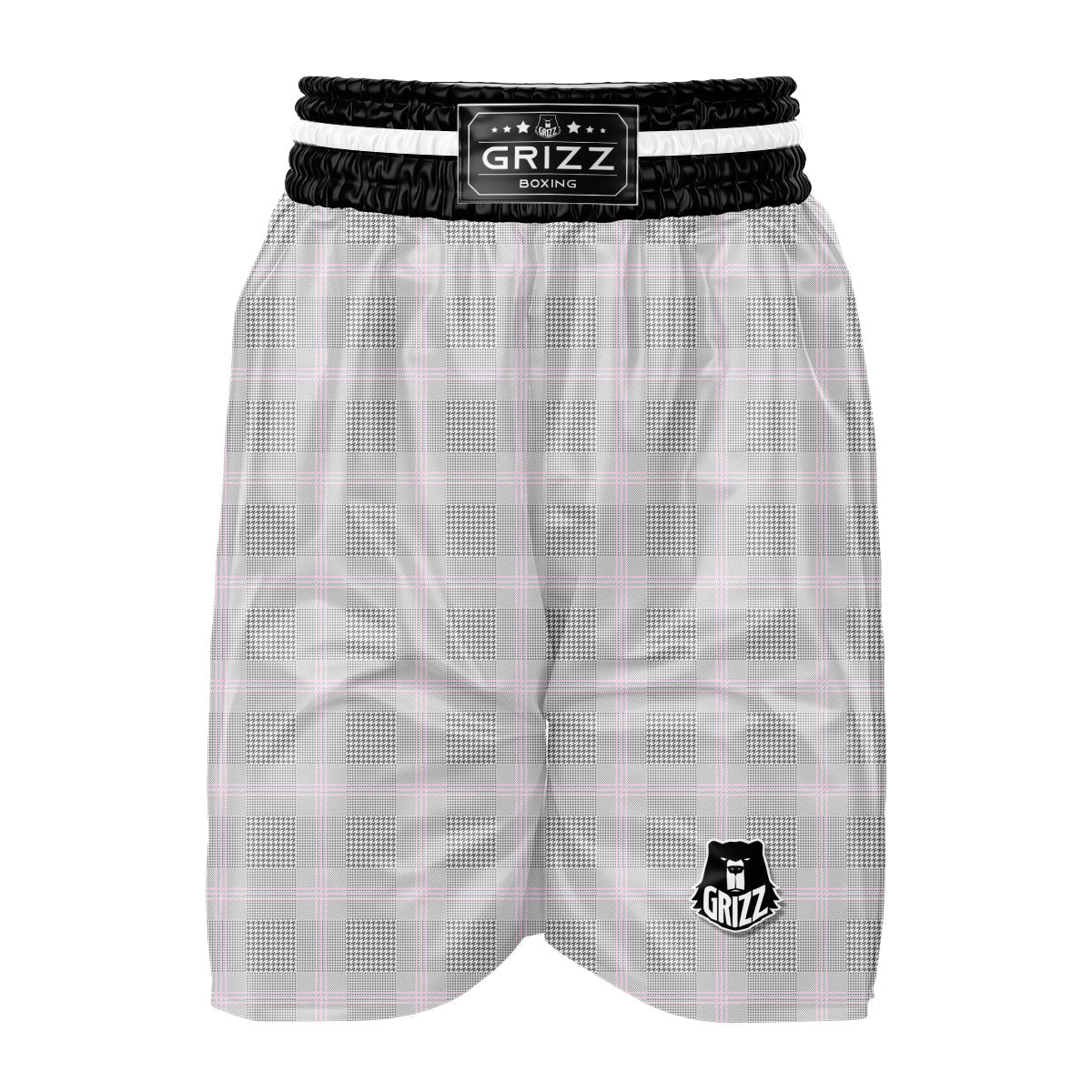 Grey Prince Of Wales Check Print Boxing Shorts-grizzshop
